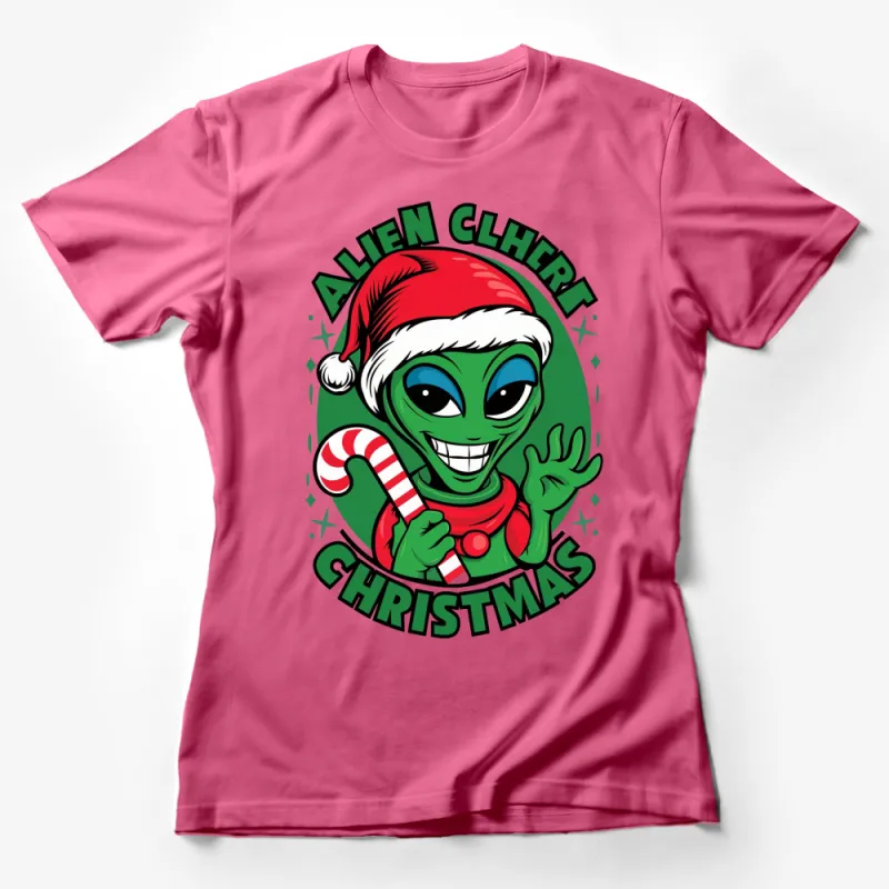 Alien Christmas T-Shirt, Cute Santa Hat Extraterrestrial, Festive Holiday Apparel, Unisex Graphic Tee Female T-Shirt