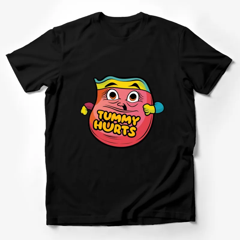 Colorful Cartoon Tummy Hurts Graphic T-Shirt, Funny Digestive Health Tee, Unisex Comfort Fit Male T-Shirt