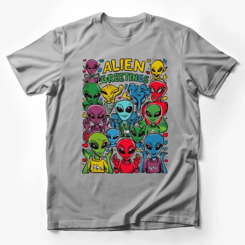 Alien Greetings Colorful Cartoon Extraterrestrial Faces Fun T-Shirt Design Male T-Shirt