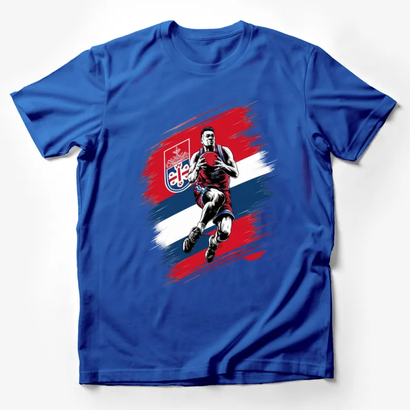 Patriotic Basketball Player Graphic T-Shirt, Red White Blue Sports Tee, Men's Athletic Shirt Male T-Shirt