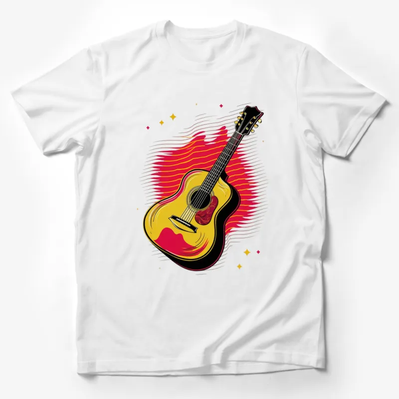 Vintage Guitar T-Shirt, Classic Acoustic Guitar with Flame Design, Music Lover Tee, Unisex Graphic Shirt Male T-Shirt