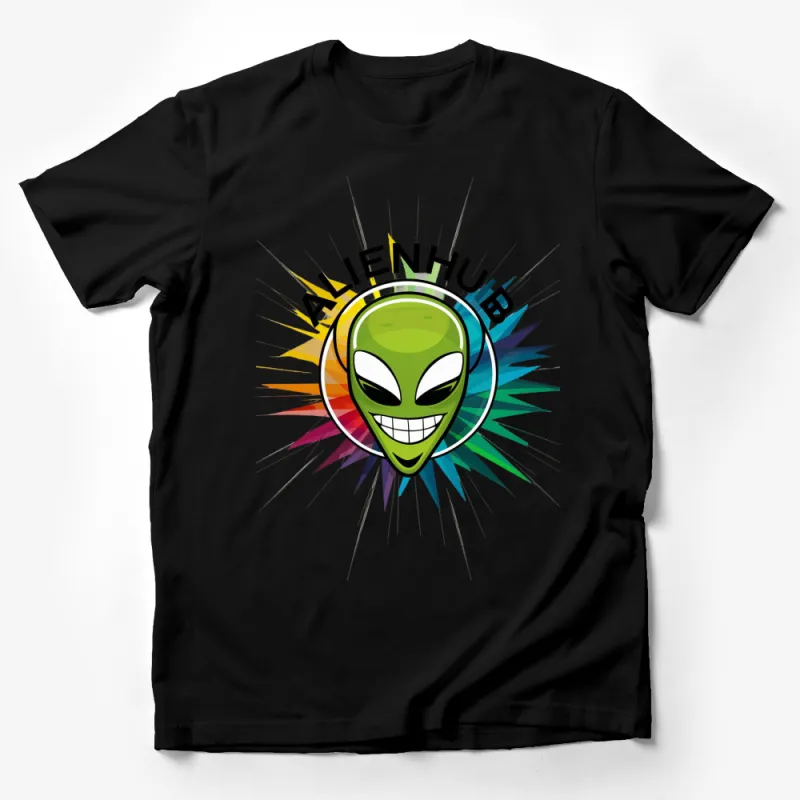 AlienHub Graphic T-Shirt, Colorful Alien Head Design, Unique Extraterrestrial Print Tee Male T-Shirt