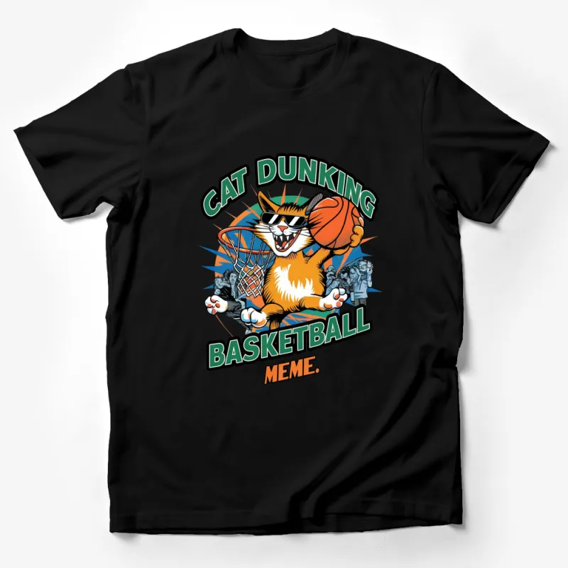 Orange Cat Dunking Basketball Meme T-Shirt, Fun Sports Graphic Tee for Cat Lovers Male T-Shirt