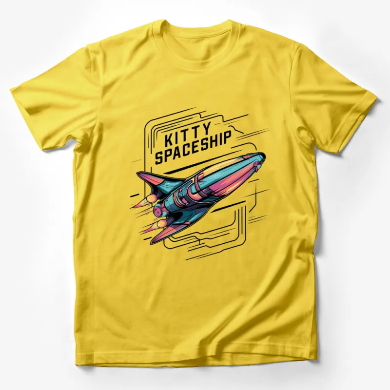 Kitty Spaceship T-Shirt, Colorful Cartoon Rocket, Kids Space Tee, Fun Outer Space Clothing, Unisex Graphic Shirt, Gift for Space Lovers Male T-Shirt