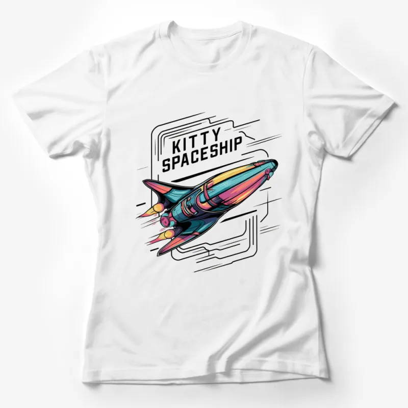 Kitty Spaceship T-Shirt, Colorful Cartoon Rocket, Kids Space Tee, Fun Outer Space Clothing, Unisex Graphic Shirt, Gift for Space Lovers Female T-Shirt