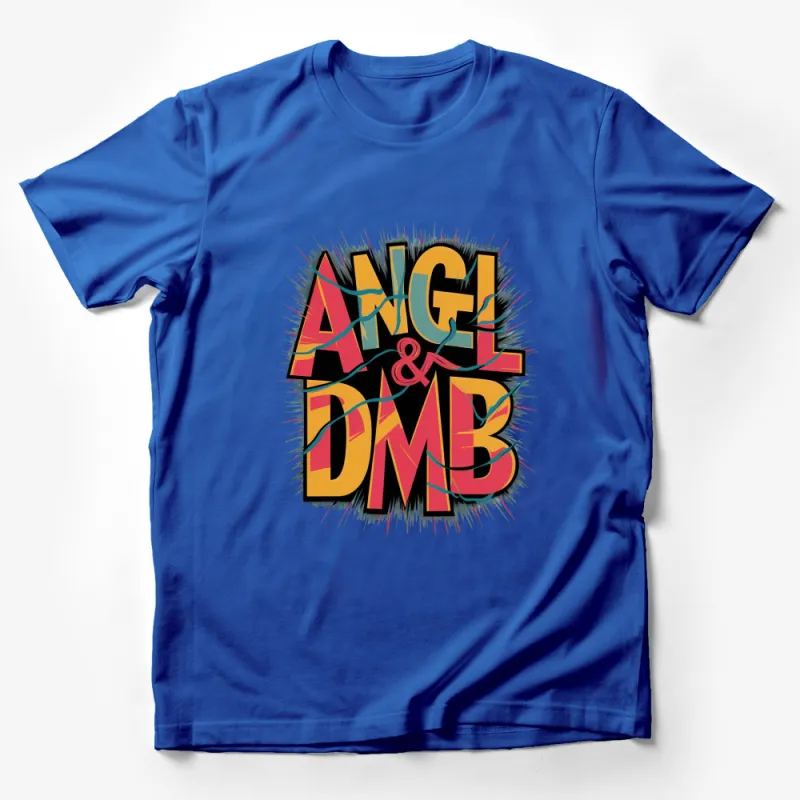 Colorful Angel and DMB Typography Pop Art Style Graphic T-Shirt, Unique Design Tee Male T-Shirt