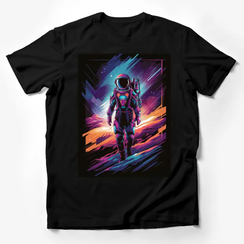 Astronaut T-Shirt, Cosmic Explorer Graphic Tee, Space Travel, Sci-Fi Style, Vibrant Colors, Unisex Male T-Shirt