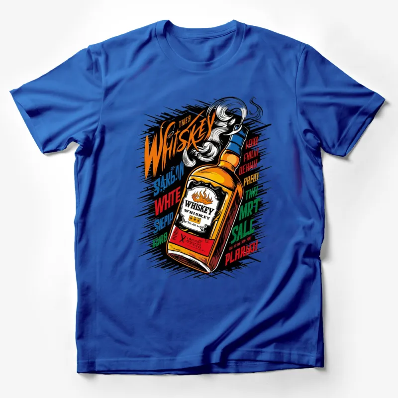 Vintage Whiskey Bottle Graphic T-Shirt, Retro Style Alcohol Tee, Colorful Party Apparel Male T-Shirt