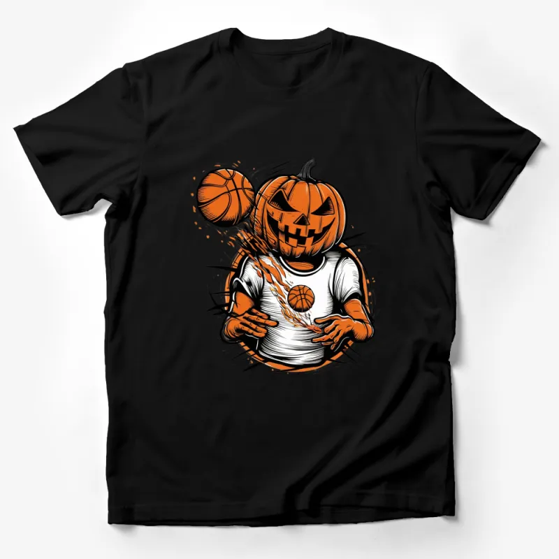 Pumpkin Head Basketball Player T-Shirt, Halloween Sports Fan Apparel, Unique Fall Season Tee, Gift for Basketball Lovers Male T-Shirt