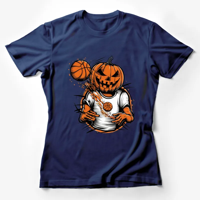 Pumpkin Head Basketball Player T-Shirt, Halloween Sports Fan Apparel, Unique Fall Season Tee, Gift for Basketball Lovers Female T-Shirt