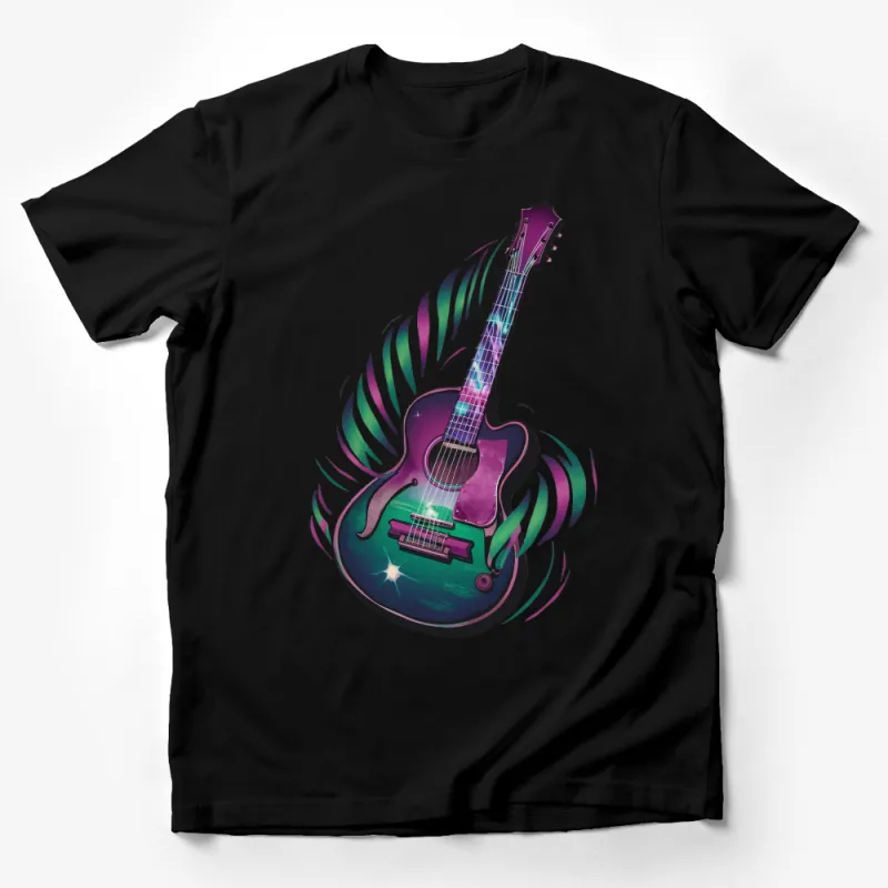 Colorful Guitar Design T-Shirt, Artistic Music Lover Tee, Men's and Women's Unisex Shirt, Unique Musical Instrument Apparel Male T-Shirt