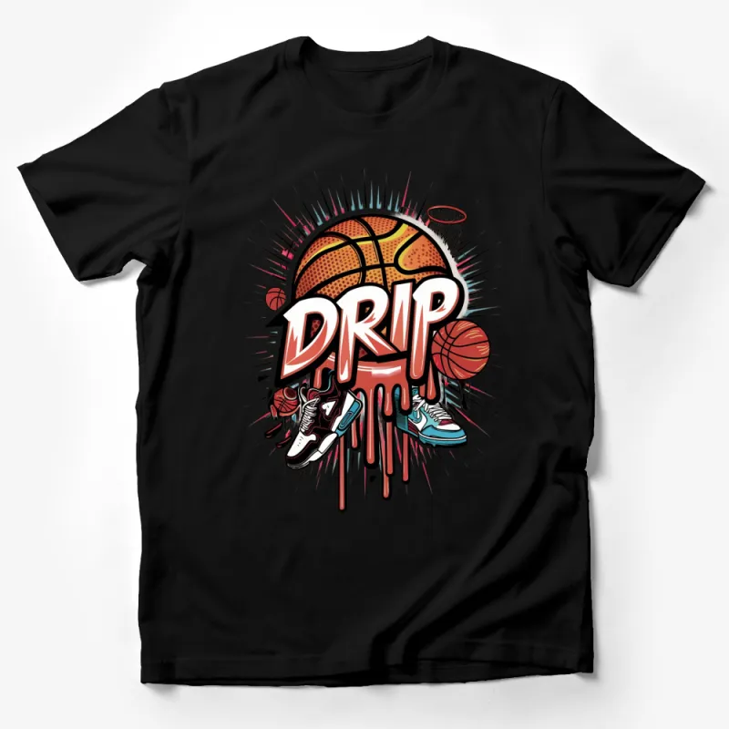 Street Basketball Drip Graphic T-Shirt, Urban Style Basketball Art, Colorful Sports Tee Male T-Shirt