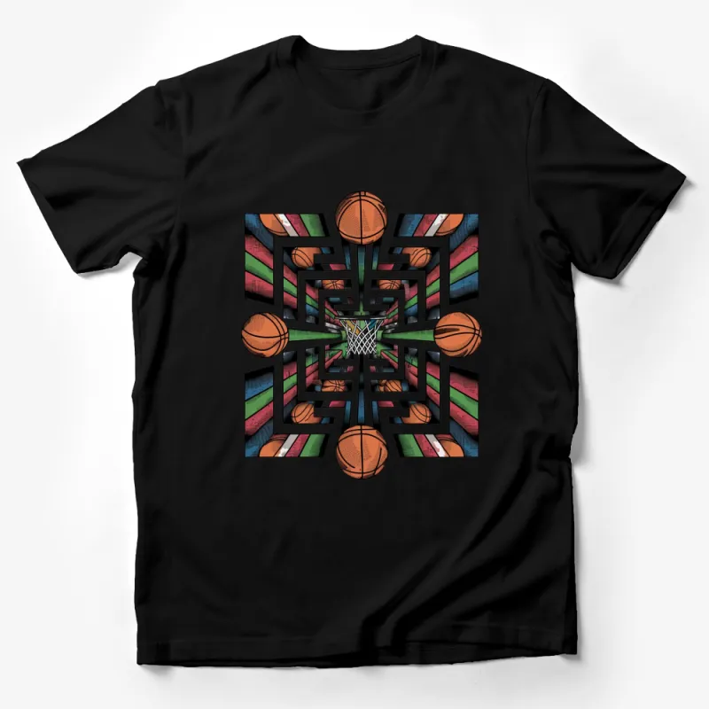 Colorful Geometric Basketball Graphic T-Shirt, Unisex Sports Tee, Unique Streetwear Basketball Design Male T-Shirt