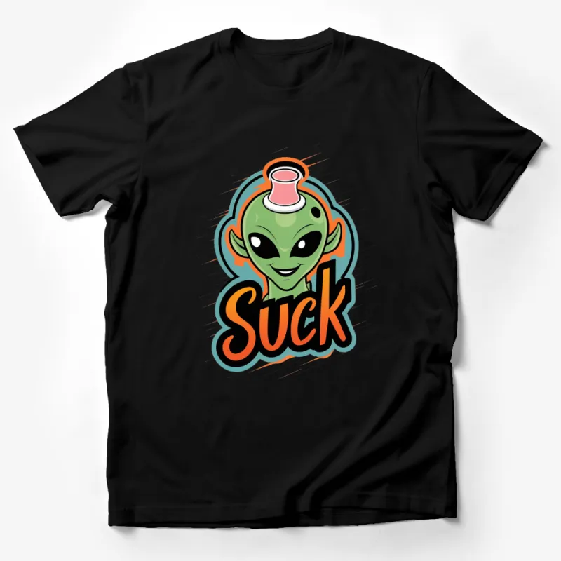 Alien Suck Graphic T-Shirt, Unisex Space Theme Tee, Funny Extraterrestrial Cartoon Shirt, Casual Wear Male T-Shirt