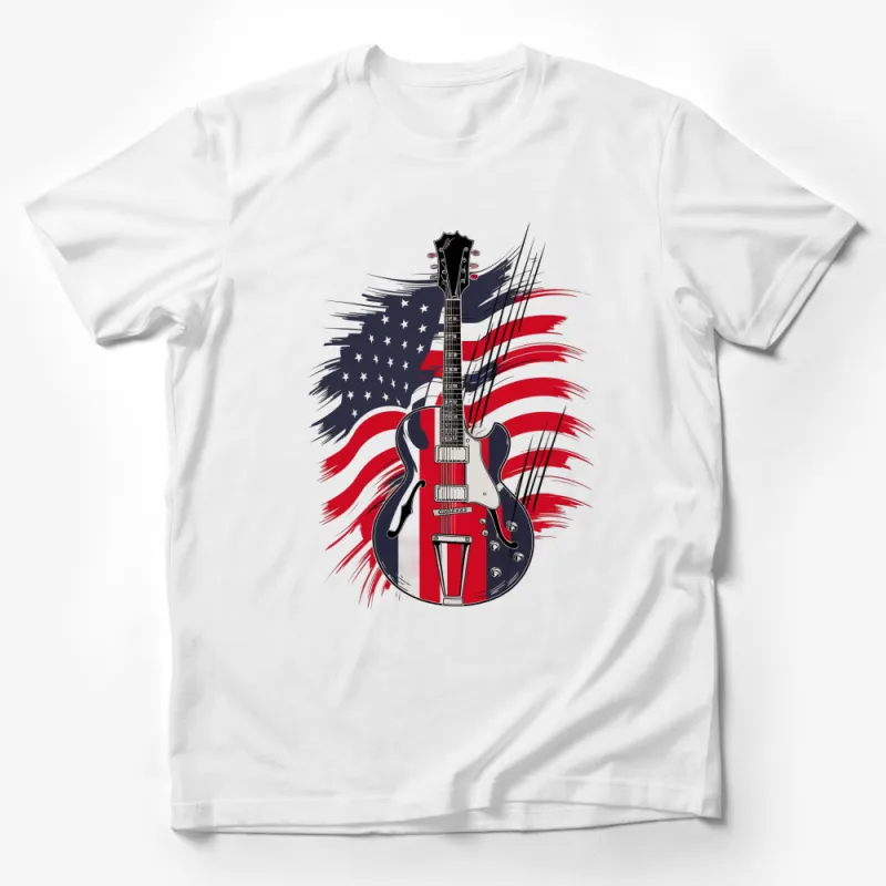 American Flag Guitar T-Shirt, Patriotic Music Lover Tee, Unique USA Flag Guitar Design Shirt Male T-Shirt