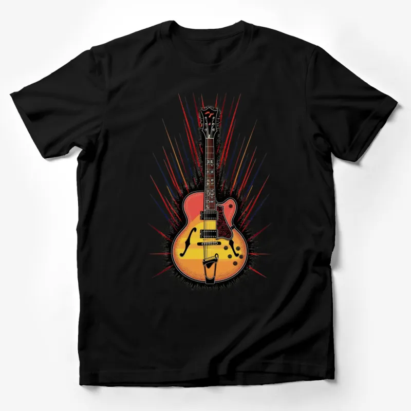 Vintage Electric Guitar T-Shirt for Music Lovers, Retro Rock and Roll Tee, Unique Graphic Design Shirt Male T-Shirt