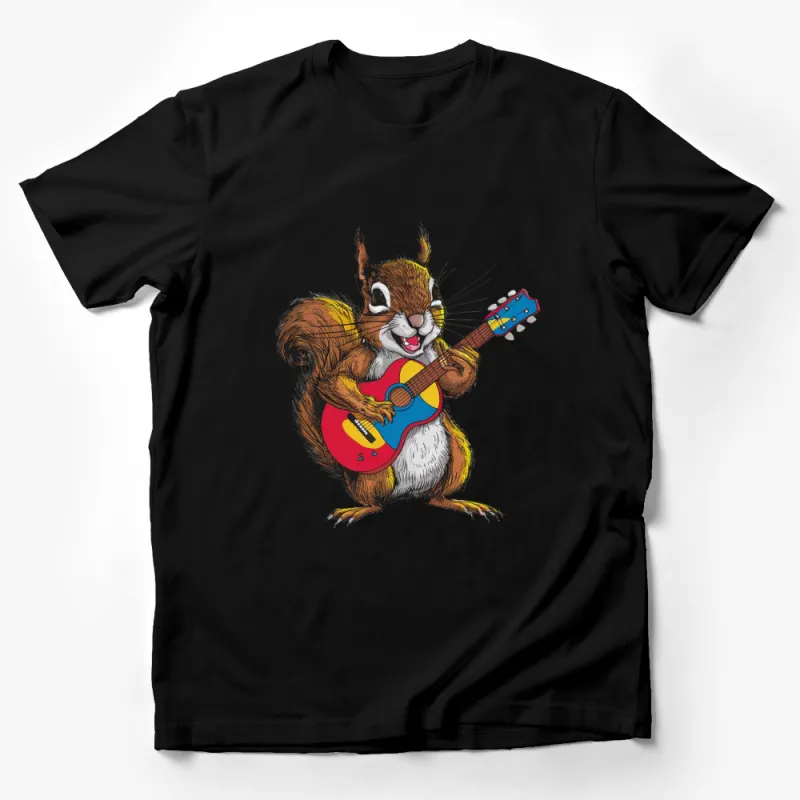 Colorful Squirrel Playing Guitar T-Shirt, Unisex Graphic Tee, Cute Animal Music Lover Shirt, Unique Gift Idea Male T-Shirt