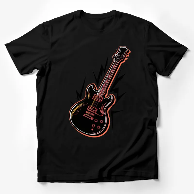 Electric Guitar T-Shirt, Music Lover Gift, Rock Band Tee, Guitarist Apparel, Black and Red, Unisex Male T-Shirt