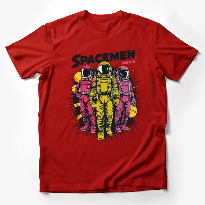 Retro Spacemen T-Shirt, Colorful Astronaut Crew Design, Trendy Space Explorer Tee, Unisex Male T-Shirt