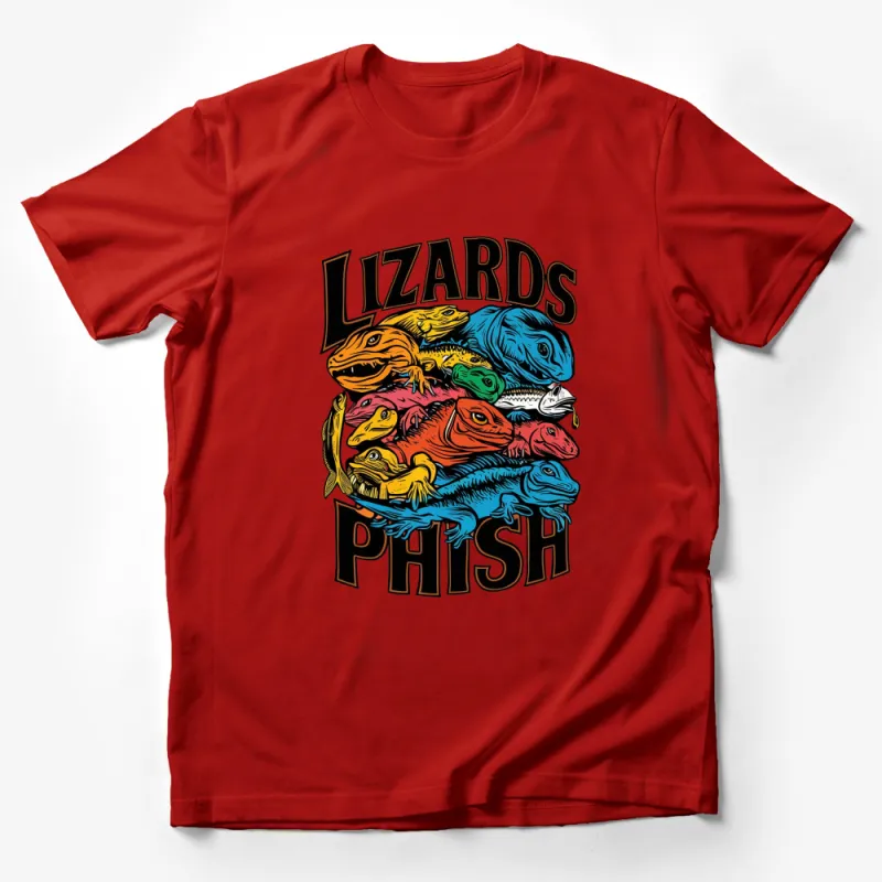 Colorful Lizards Phish Graphic T-Shirt, Unique Artwork Tee, Fun Animal Shirt, Music Fan Apparel Male T-Shirt