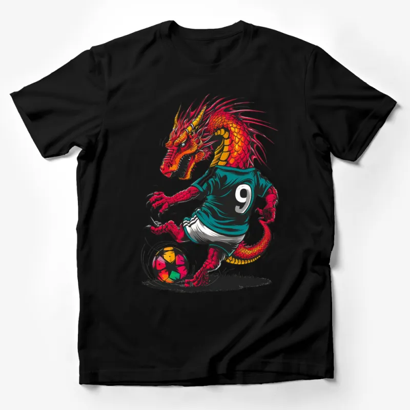 Dragon Playing Soccer Graphic T-Shirt, Cool Soccer Dragon Tee, Fantasy Sports Shirt, Gift for Soccer Fans Male T-Shirt