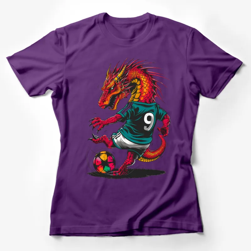 Dragon Playing Soccer Graphic T-Shirt, Cool Soccer Dragon Tee, Fantasy Sports Shirt, Gift for Soccer Fans Female T-Shirt