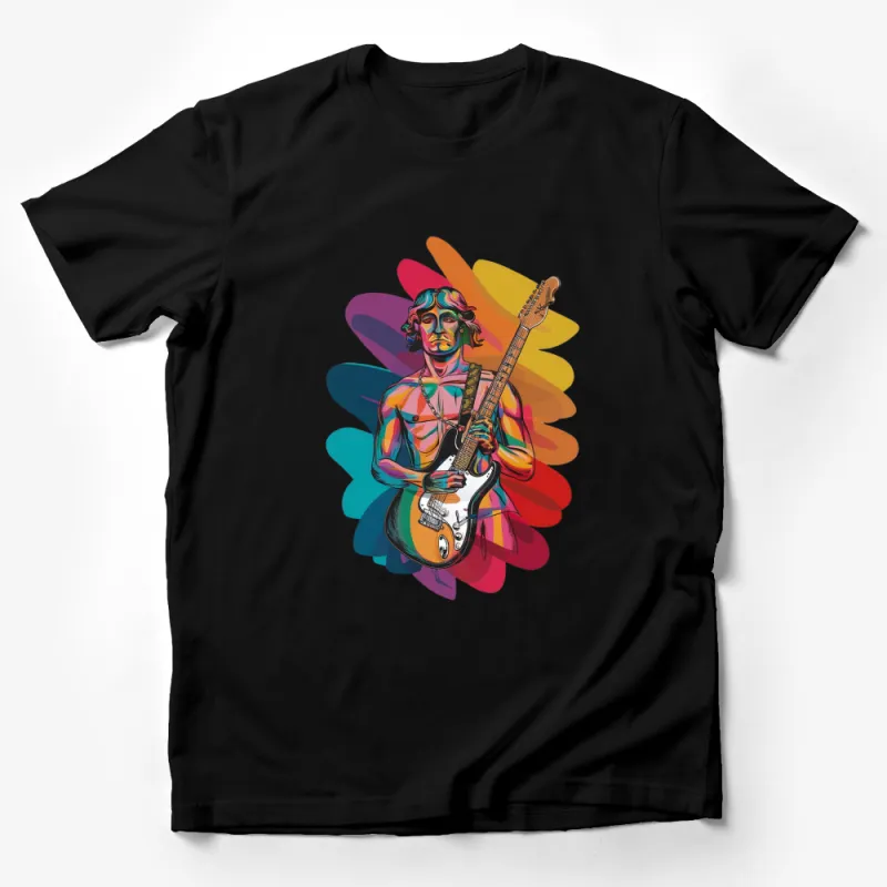 Colorful Artistic Guitarist T-Shirt, Modern Music Lover Tee, Unique Guitar Player Gift, Vibrant Musicians Apparel Male T-Shirt