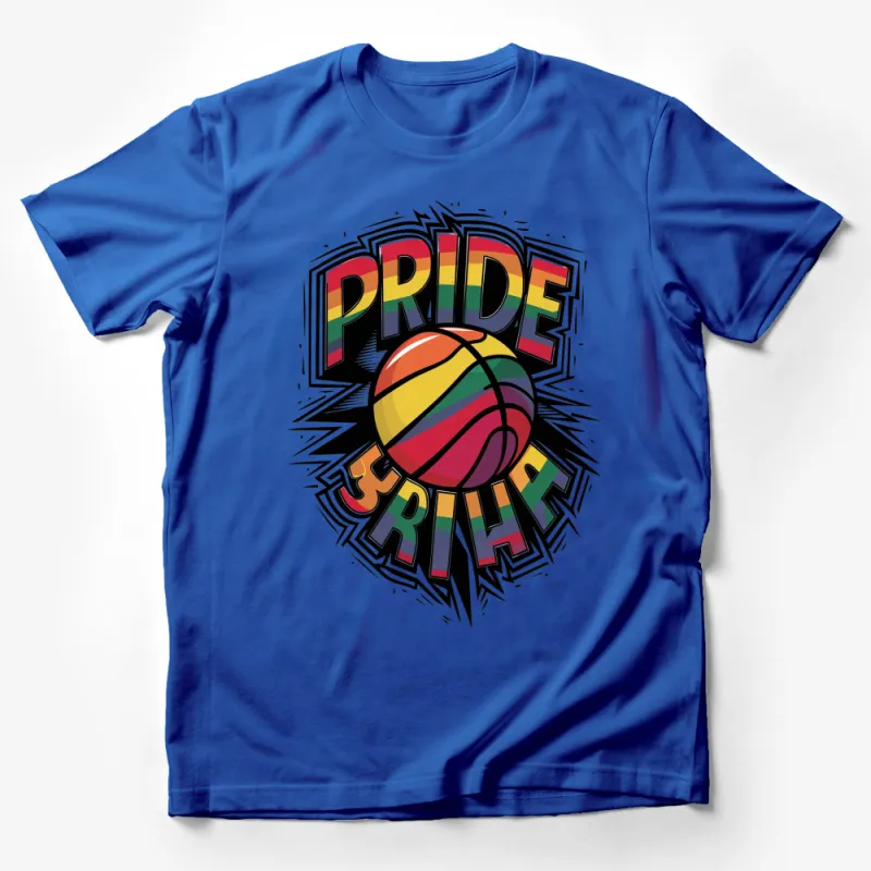 Rainbow Pride Basketball T-Shirt, Colorful LGBTQ Ball Graphic Tee, Unique Sports Support Apparel Male T-Shirt