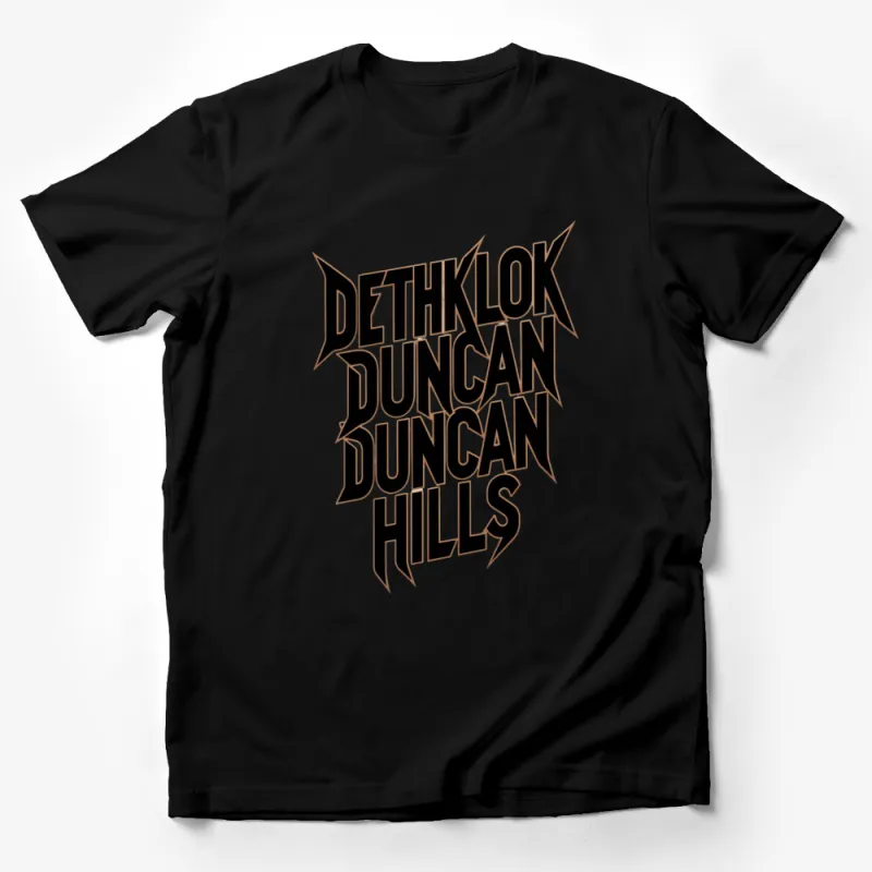 Black and Gold DETHLOK DUNCAN DUNCAN HILLS T-Shirt, Metal Inspired Bold Graphic Tee Male T-Shirt