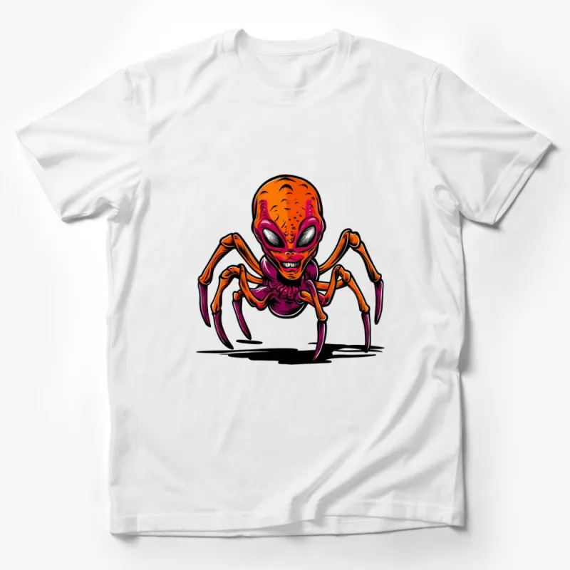 Vibrant Orange Alien Spider Graphic T-Shirt, Cool Extraterrestrial Creature Tee, Unique Sci-Fi Design, Unisex Apparel Male T-Shirt