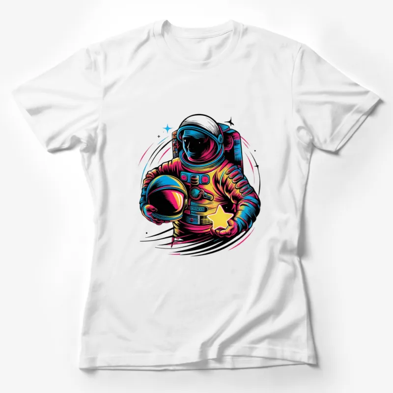 Colorful Astronaut Art T-Shirt, Space Theme Graphic Tee, Men Women Unisex Apparel Female T-Shirt