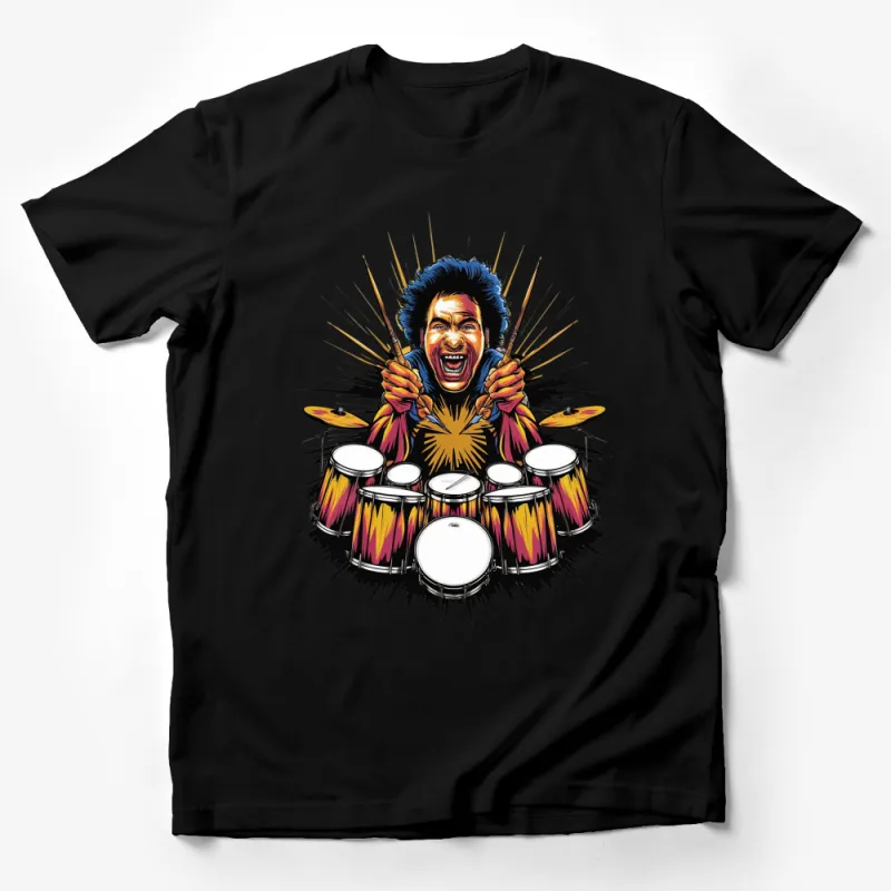 Electric Drummer Graphic T-Shirt, Colorful Musician Print, Drum Set Art, Gift for Drummers, Men's and Women's Tee Male T-Shirt