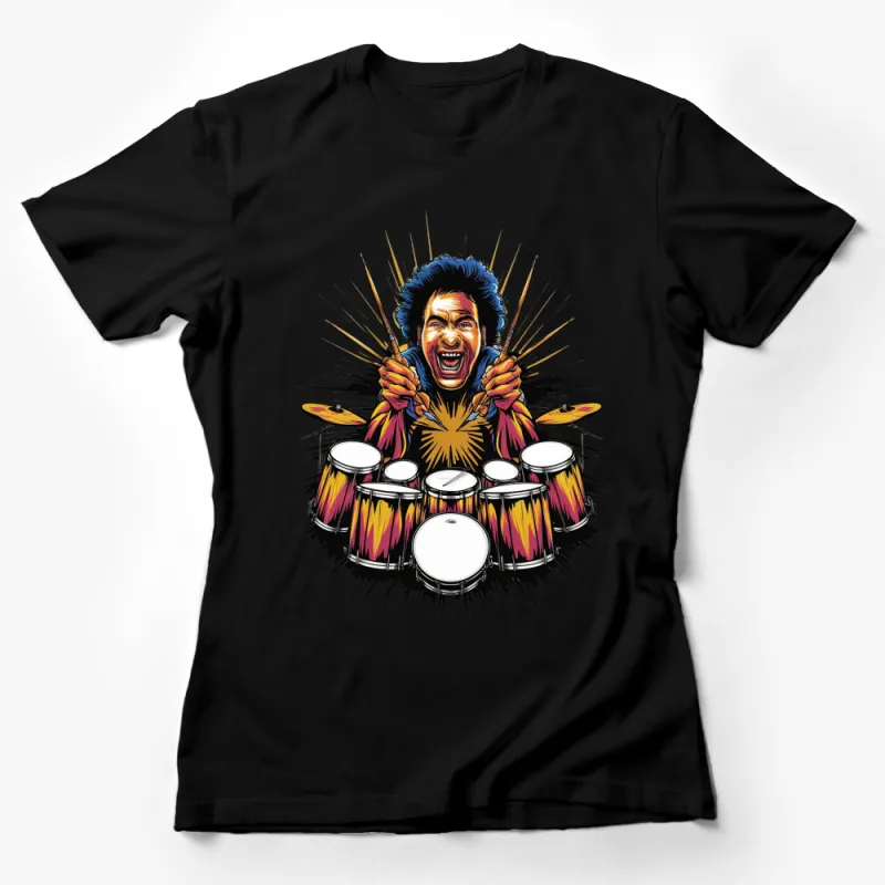 Electric Drummer Graphic T-Shirt, Colorful Musician Print, Drum Set Art, Gift for Drummers, Men's and Women's Tee Female T-Shirt