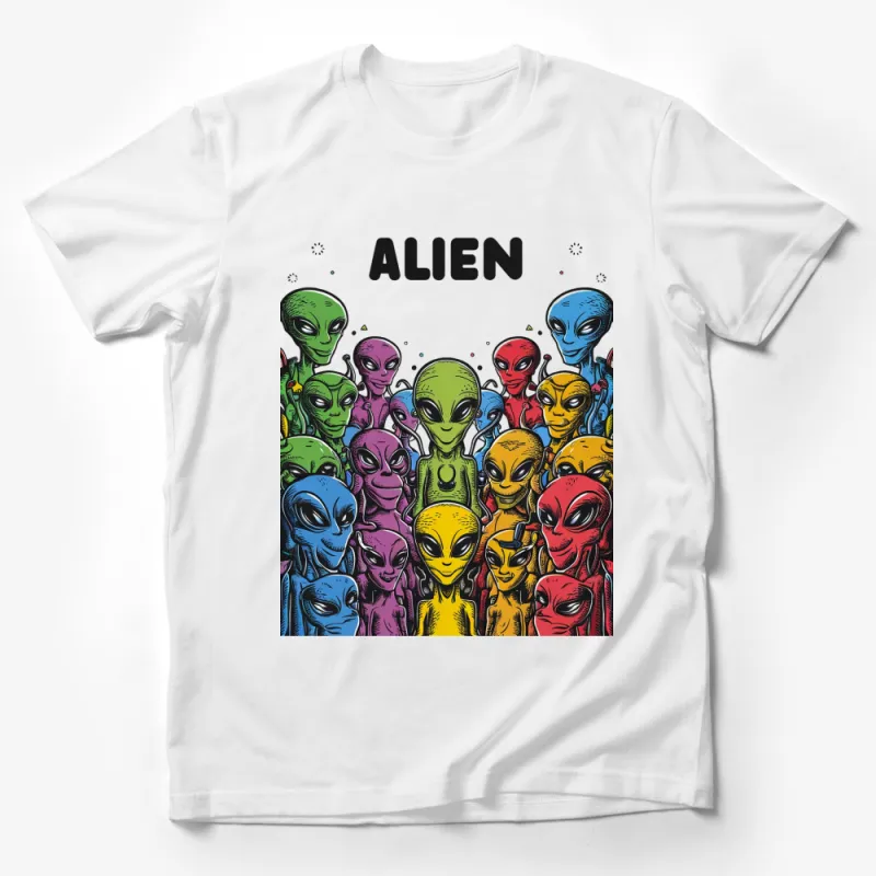 Colorful Alien Faces T-Shirt, Cartoon Extraterrestrial Heads Tee, Unisex Graphic Alien Shirt for All Ages Male T-Shirt