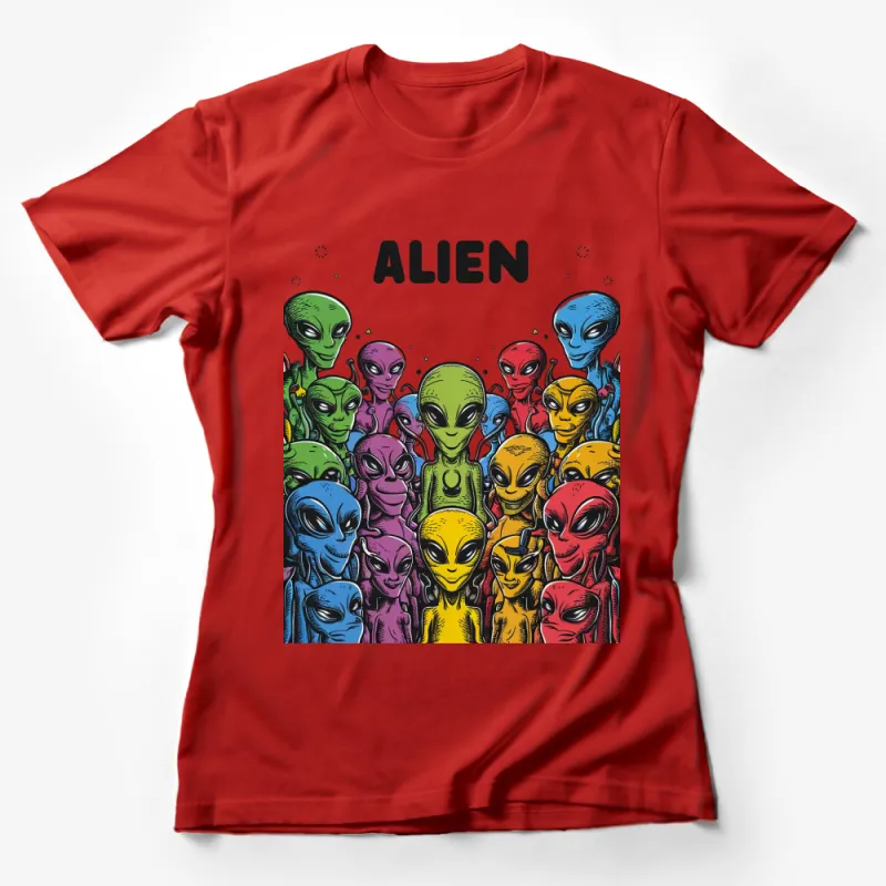 Colorful Alien Faces T-Shirt, Cartoon Extraterrestrial Heads Tee, Unisex Graphic Alien Shirt for All Ages Female T-Shirt