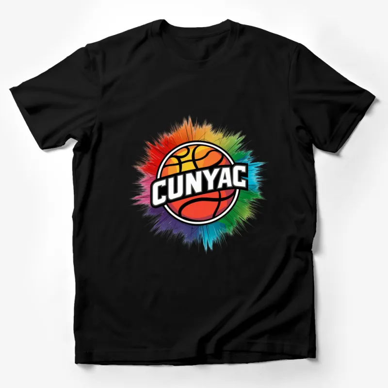 Colorful Basketball CUNYAC Logo T-Shirt, Sports Fan Graphic Tee, Vibrant College Basketball Apparel Male T-Shirt