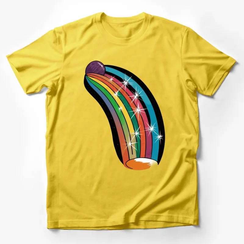 Colorful Retro Rainbow with Stars T-Shirt, Vintage Style Graphic Tee, Unisex Fashion Top Male T-Shirt