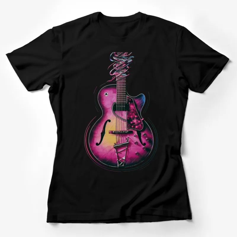 Unique Guitar T-Shirt, Pink and Purple Music Theme, Artistic Electric Guitar Design, Gift for Musicians Female T-Shirt