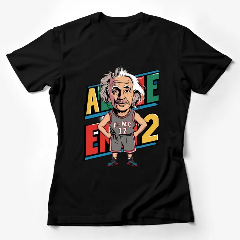 Albert Einstein Cartoon Graphic T-Shirt, Colorful Science Tee, E=mc2 Quote, Unique Physics Fun Shirt Female T-Shirt