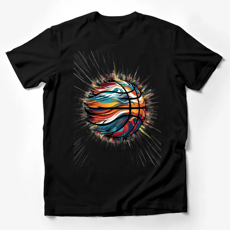 Colorful Abstract Basketball Design T-Shirt, Artistic Sports Tee, Unique Athletic Apparel, Gift for Basketball Fans Male T-Shirt