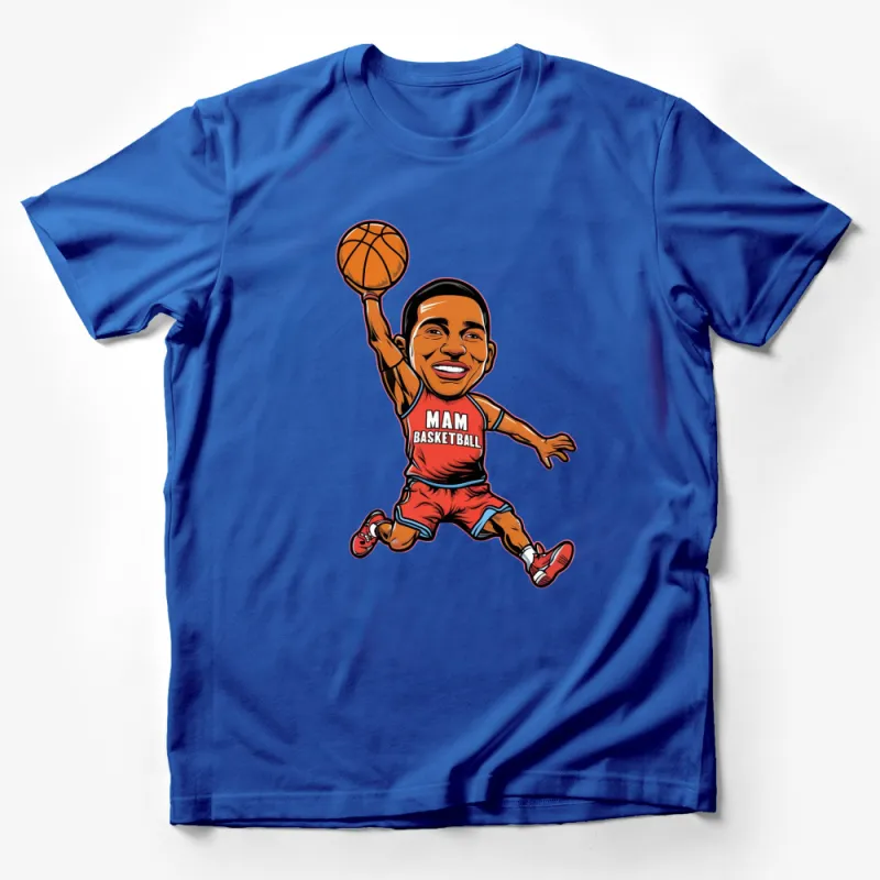 Cartoon Basketball Player Graphic T-Shirt, Slam Dunk Athletic Tee, Sports Fan Apparel Male T-Shirt