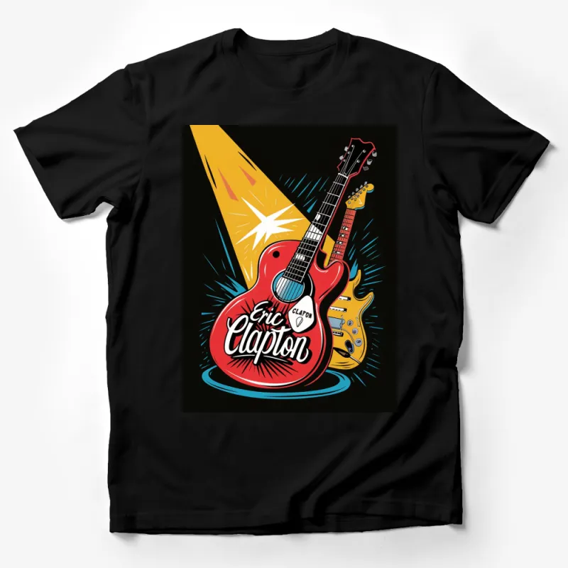 Eric Clapton Inspired T-Shirt, Classic Red Guitar Graphic Tee, Music Legend Fan Apparel Male T-Shirt