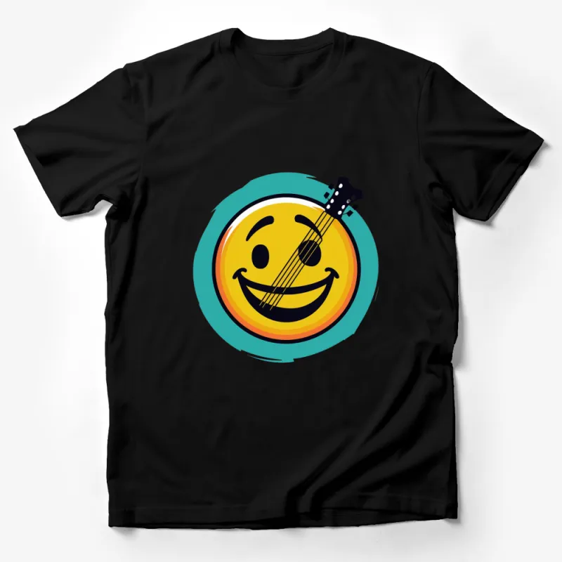 Smiley Face with Guitar Graphic T-Shirt, Cool Music Lover Shirt, Unique Artist Tee, Unisex Male T-Shirt