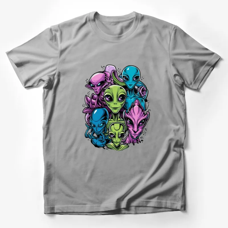 Colorful Alien Faces T-Shirt, Sci-Fi Lover Gift, Extraterrestrial Graphic Tee, Unisex Male T-Shirt