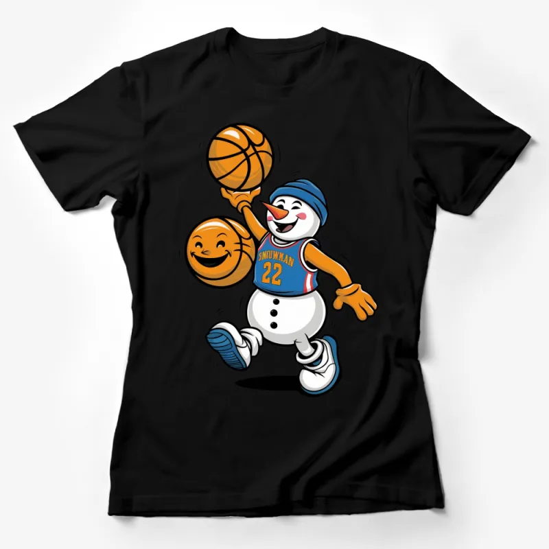 Snowman Basketball Player Graphic T-Shirt, Cute Winter Sports Tee, Kids and Adults Female T-Shirt