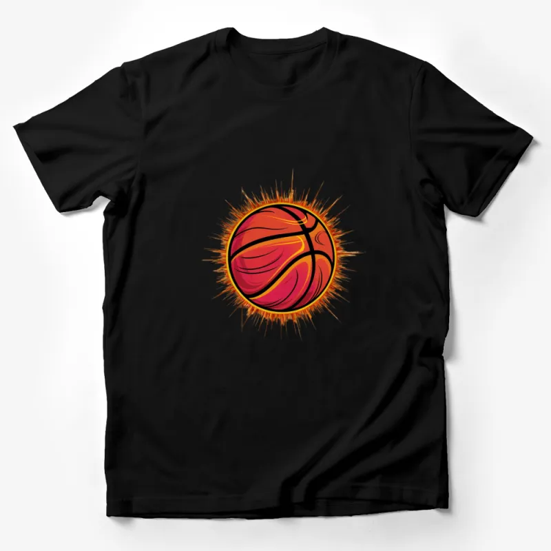 Fiery Basketball Graphic T-Shirt, Bold Orange Sports Tee, Unisex Basketball Fan Apparel Male T-Shirt