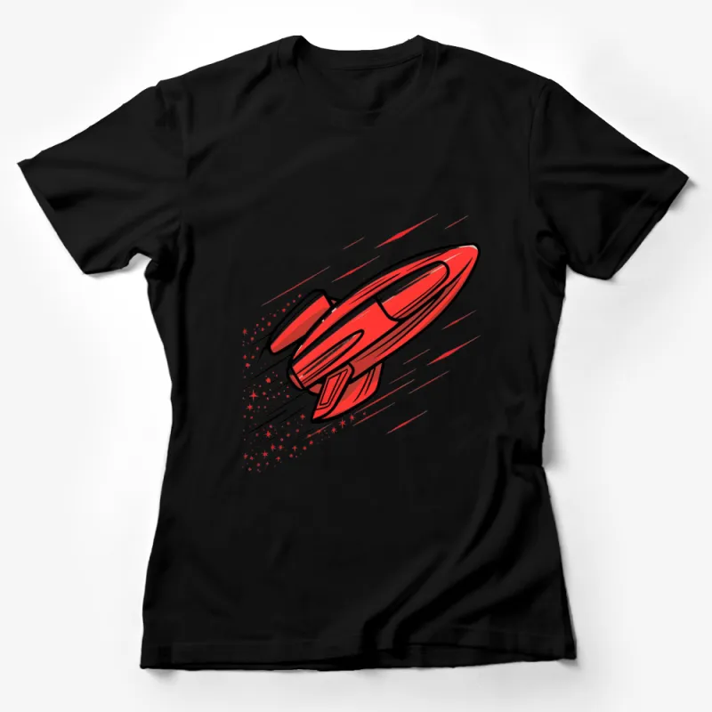 Retro Red Rocket Ship T-Shirt, Vintage Spacecraft Design, Unisex Tee for All Ages, Gift for Space Lovers Female T-Shirt