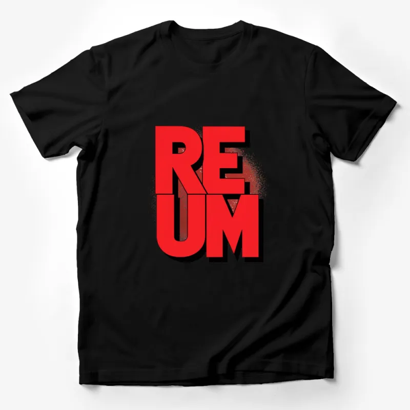 Bold Red RE UM Text Grunge Graphic T-Shirt, Modern Typeface Unisex Apparel Male T-Shirt