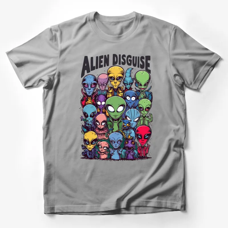 Colorful Alien Disguise Graphic T-Shirt, Unique Extraterrestrial Faces Tee, Fun UFO Enthusiast Gift, Unisex Male T-Shirt