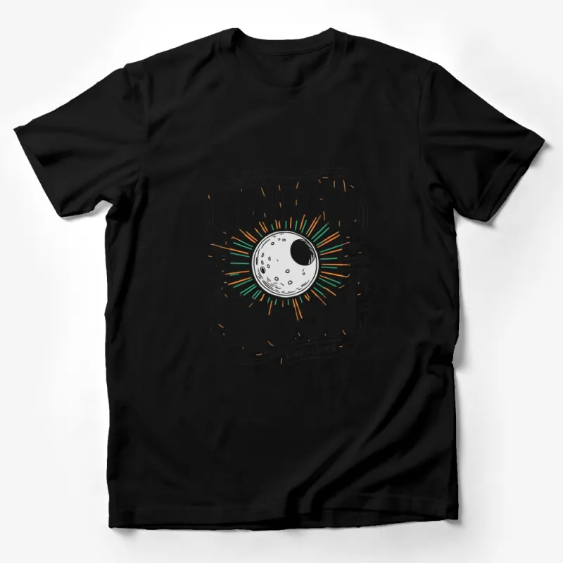 Hollow Moon Graphic T-Shirt, Vintage Space Design Tee, Unisex Casual Wear Top Male T-Shirt